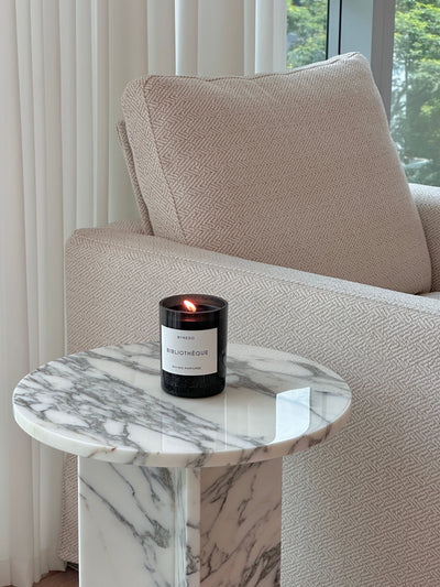 Laurent Natural Marble Side Table (White Arabescato)
