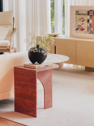 ARC Petite Side Table – Rosso Travertine