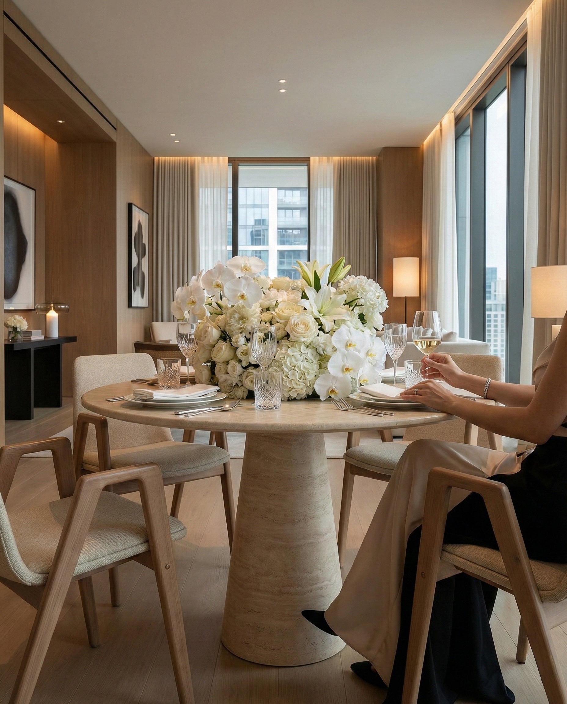 Elise Round Travertine Dining Table
