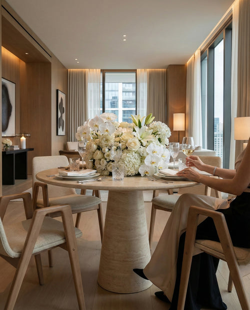 Elise Round Travertine Dining Table