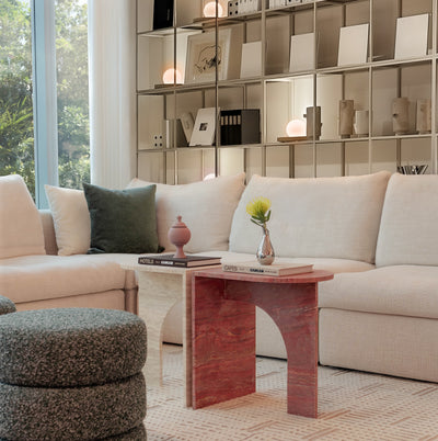 ARC Modular Travertine Coffee Table – Rosso & Ivory
