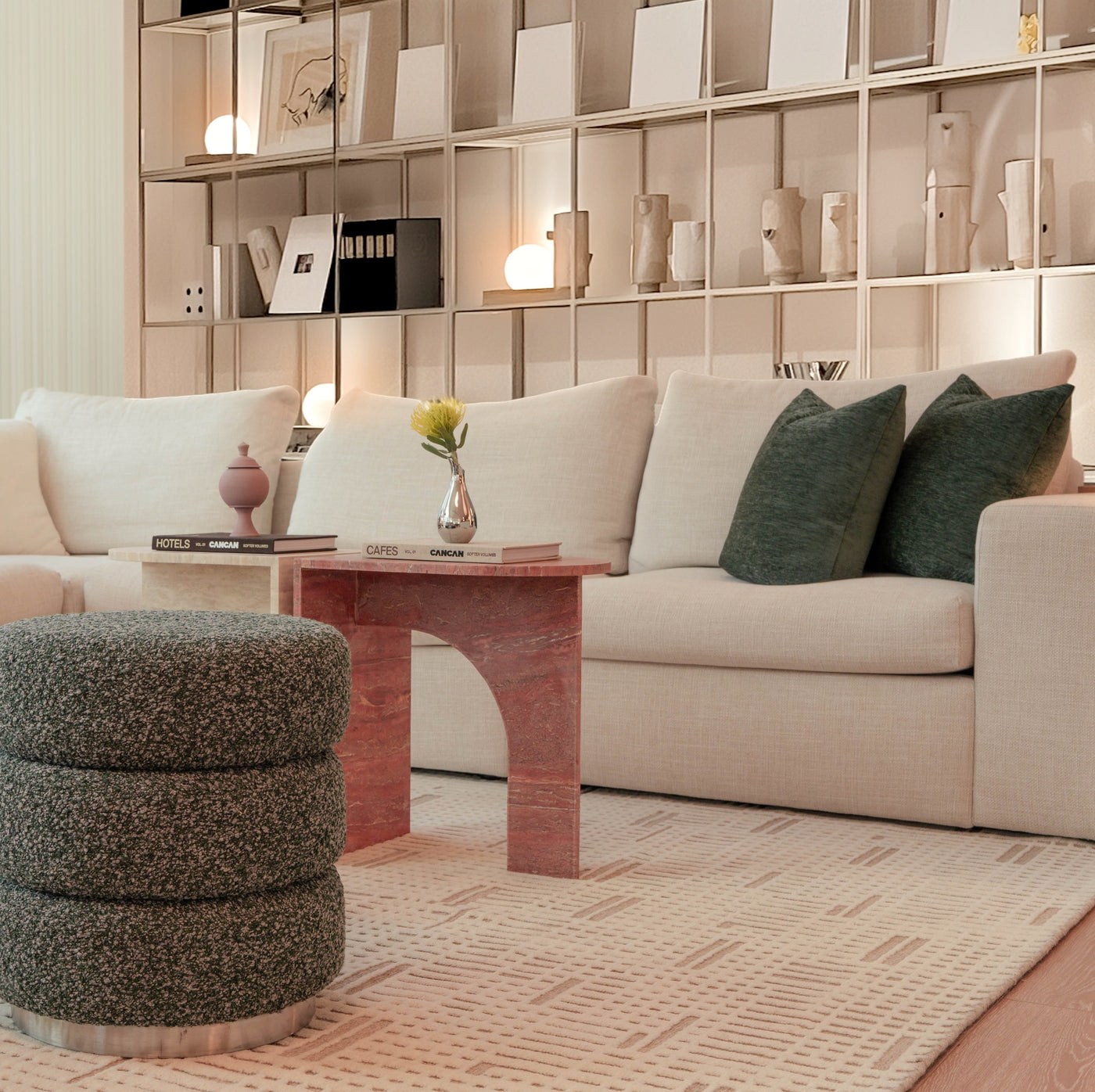 ARC Modular Travertine Coffee Table – Rosso & Ivory