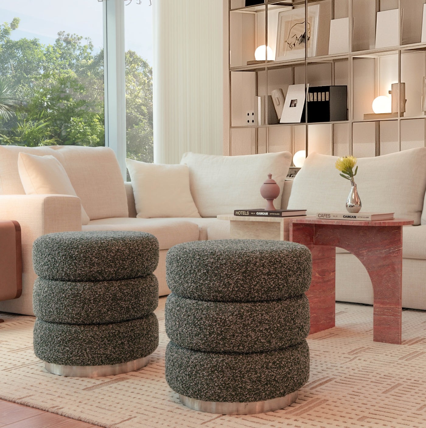 ARC Modular Travertine Coffee Table – Rosso & Ivory