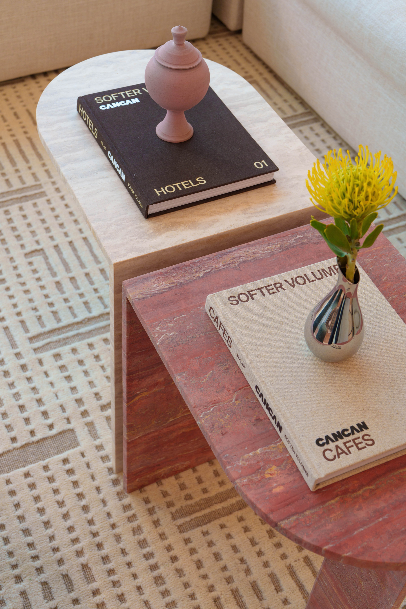 ARC Modular Travertine Coffee Table – Rosso & Ivory