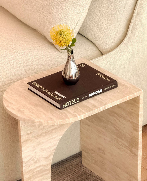 ARC Petite Side Table – Ivory Travertine