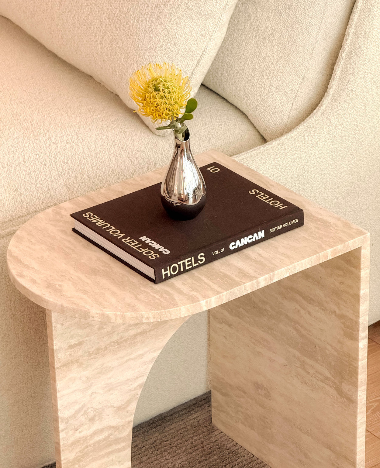 [NEW] ARC Petite Side Table – Ivory Travertine