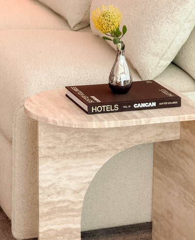 [NEW] ARC Petite Side Table – Ivory Travertine