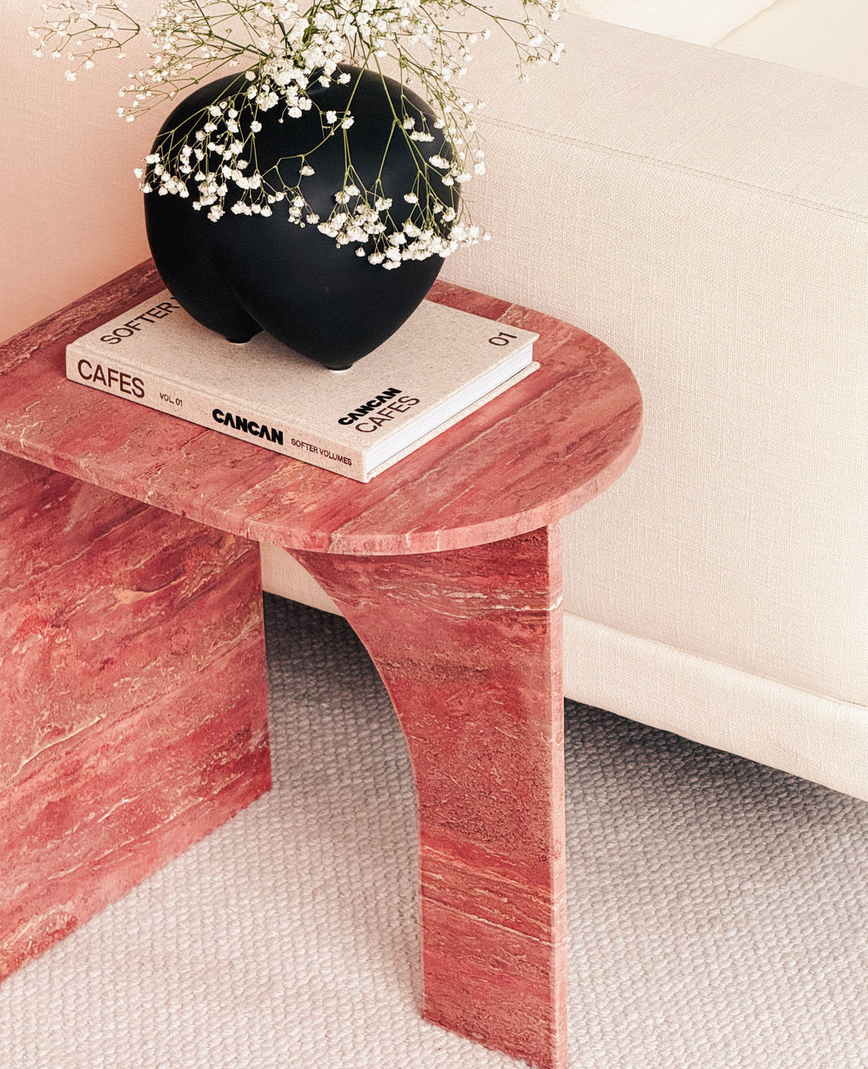 [NEW] ARC Petite Side Table – Rosso Travertine