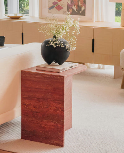 [NEW] ARC Petite Side Table – Rosso Travertine