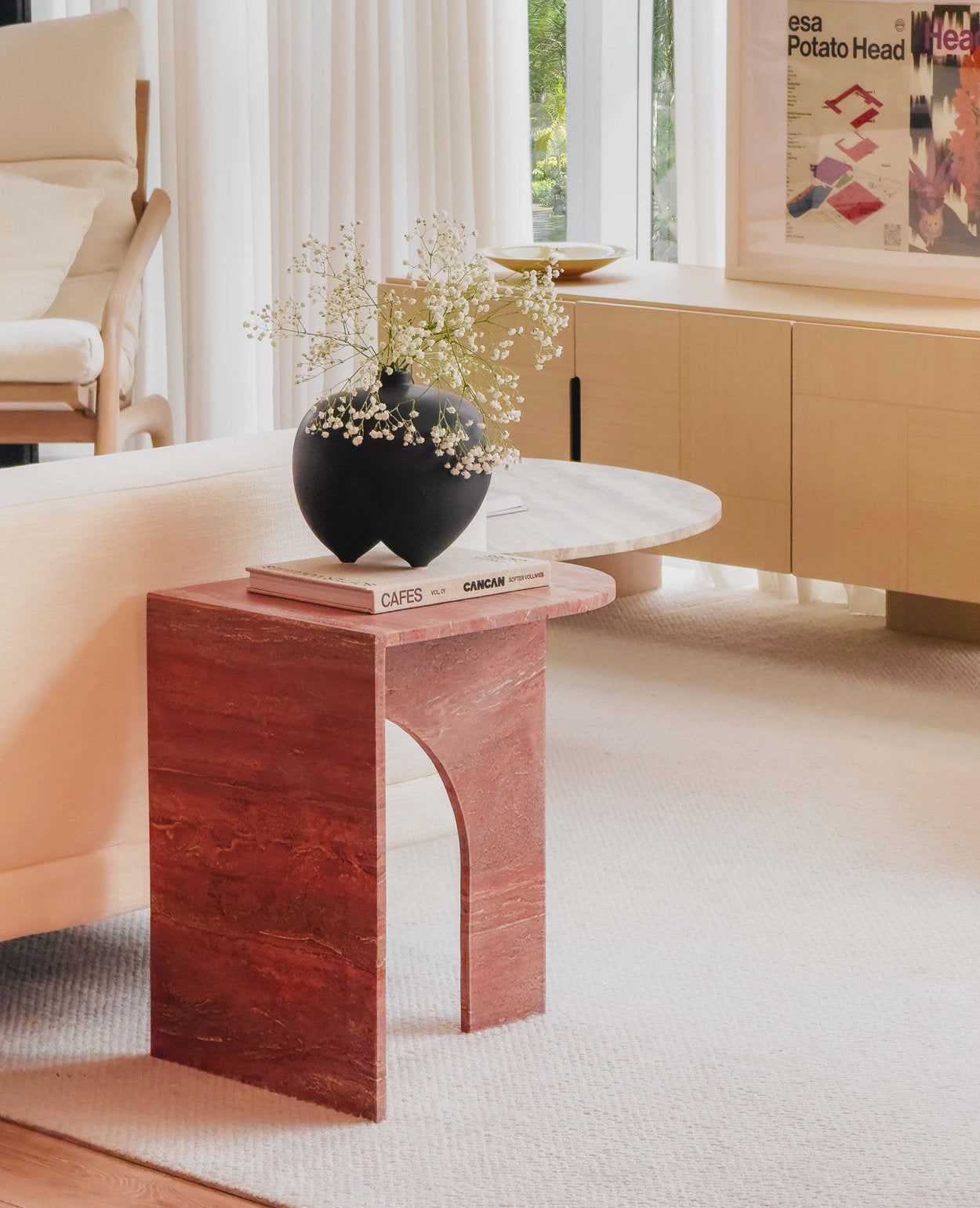 [NEW] ARC Petite Side Table – Rosso Travertine