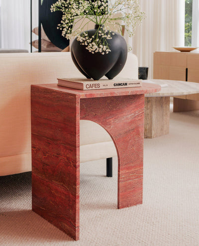 [NEW] ARC Petite Side Table – Rosso Travertine