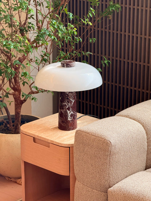 Amiris Table Light – Rosso Levanto Marble + Frosted Glass