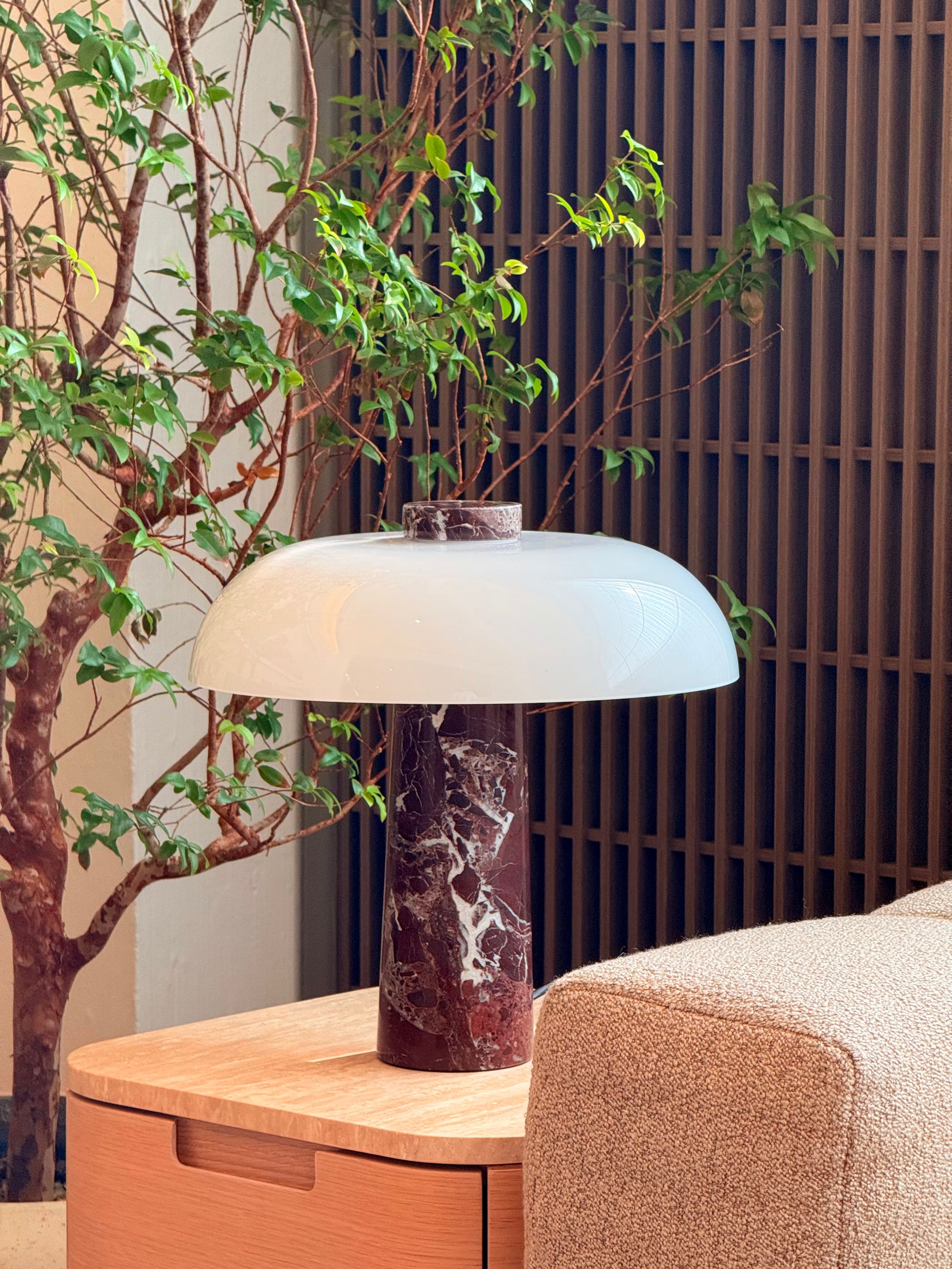 Amiris Table Light – Rosso Levanto Marble + Frosted Glass