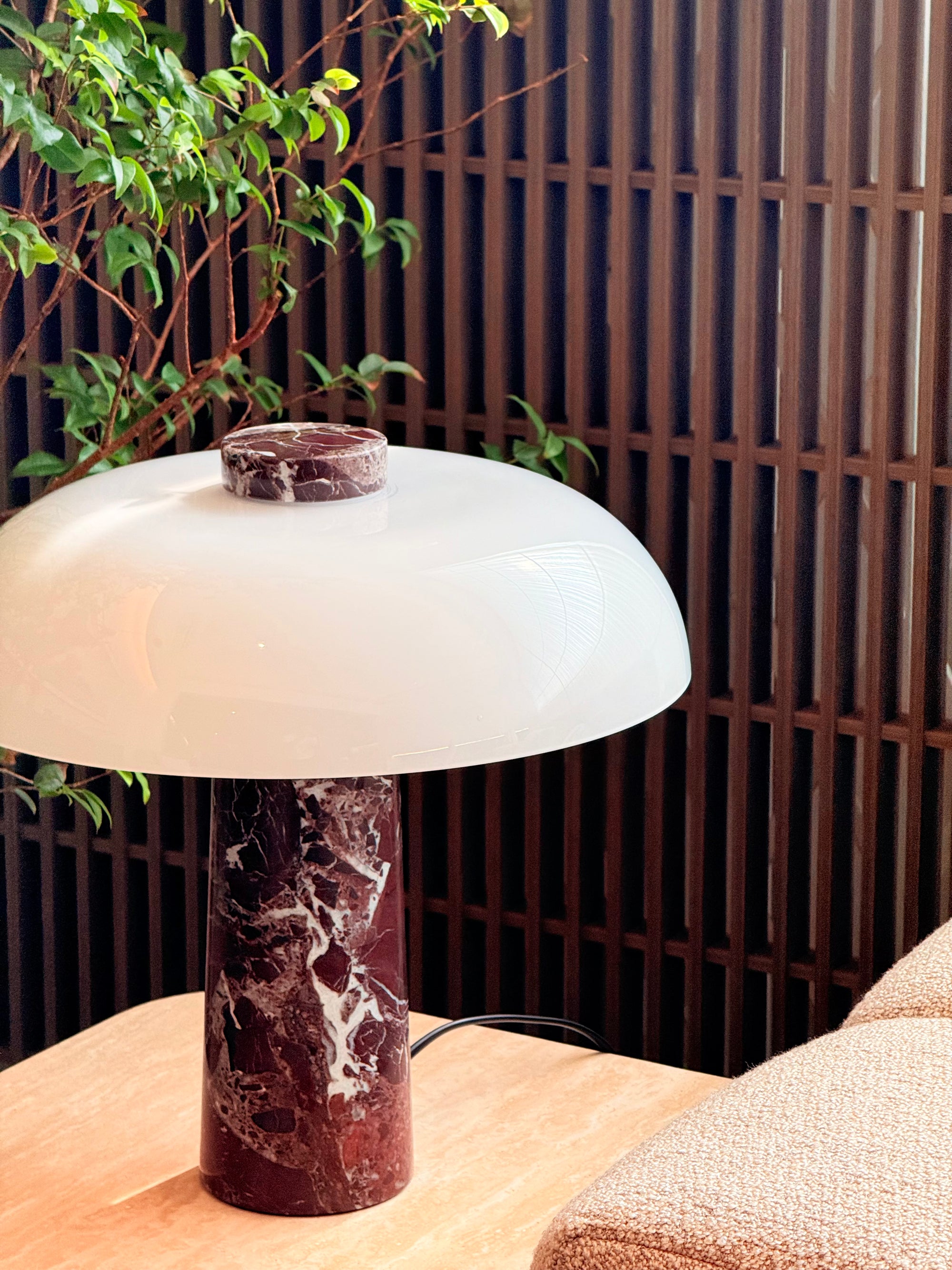 Amiris Table Light – Rosso Levanto Marble + Frosted Glass