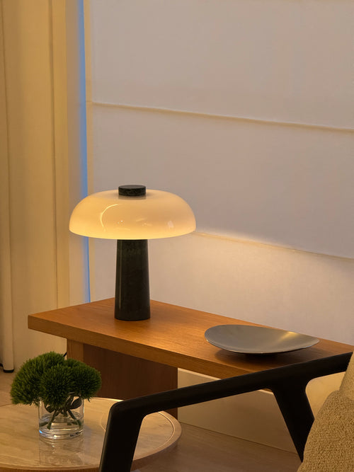 Amiris Table Light – Green Marble + Frosted Glass