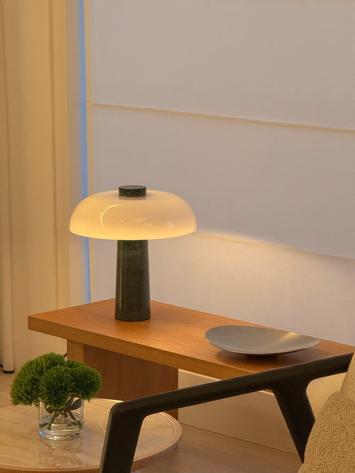 Amiris Table Light – Green Marble + Frosted Glass