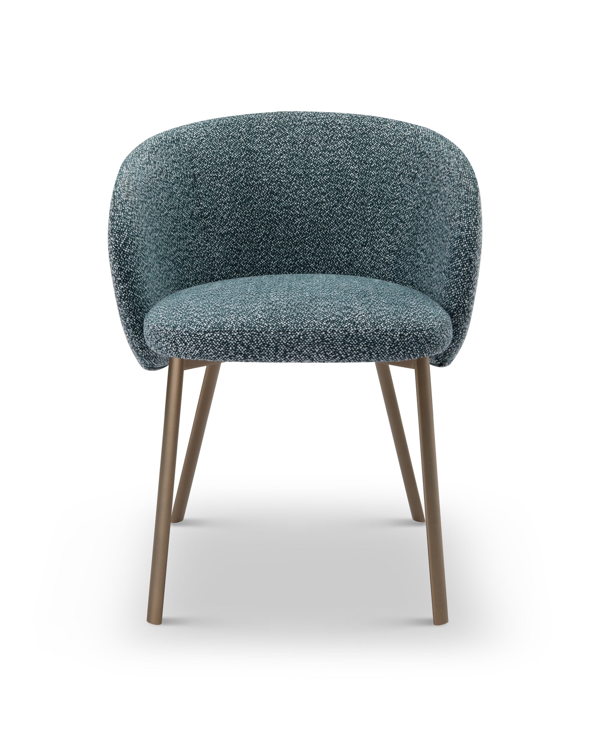 Blue textured chair with wooden legs on a white background
