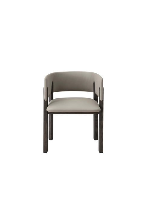 Brent Dining Chair featuring curved upholstered backrest and solid ash wood legs, front view.