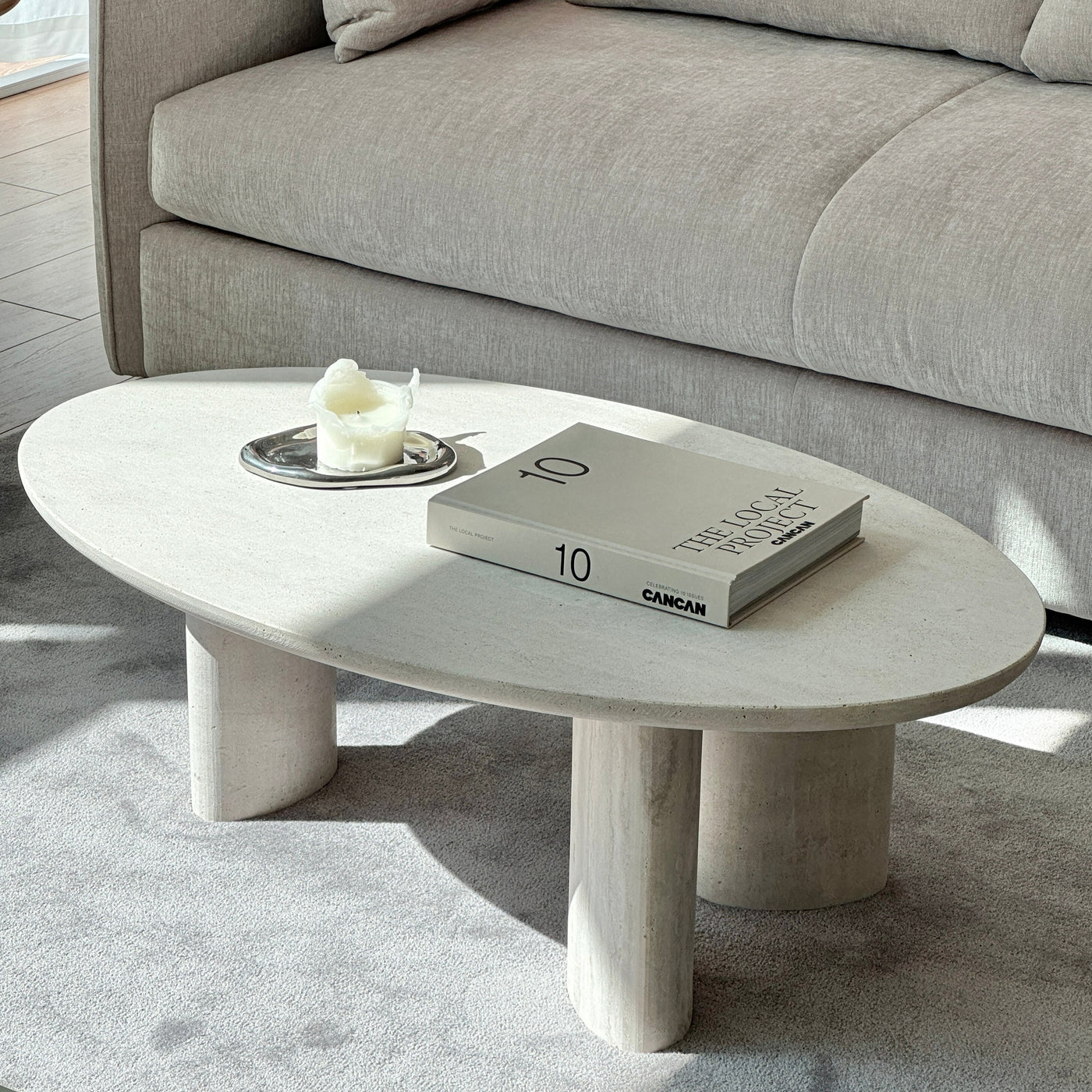 Clint Oval Travertine Coffee Table