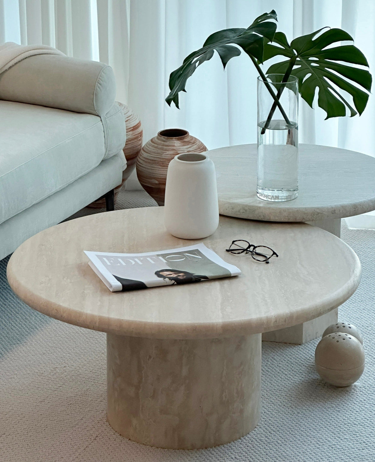 Kloss Round Travertine Coffee Table