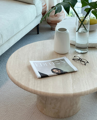 [NEW] Kloss Round Travertine Coffee Table
