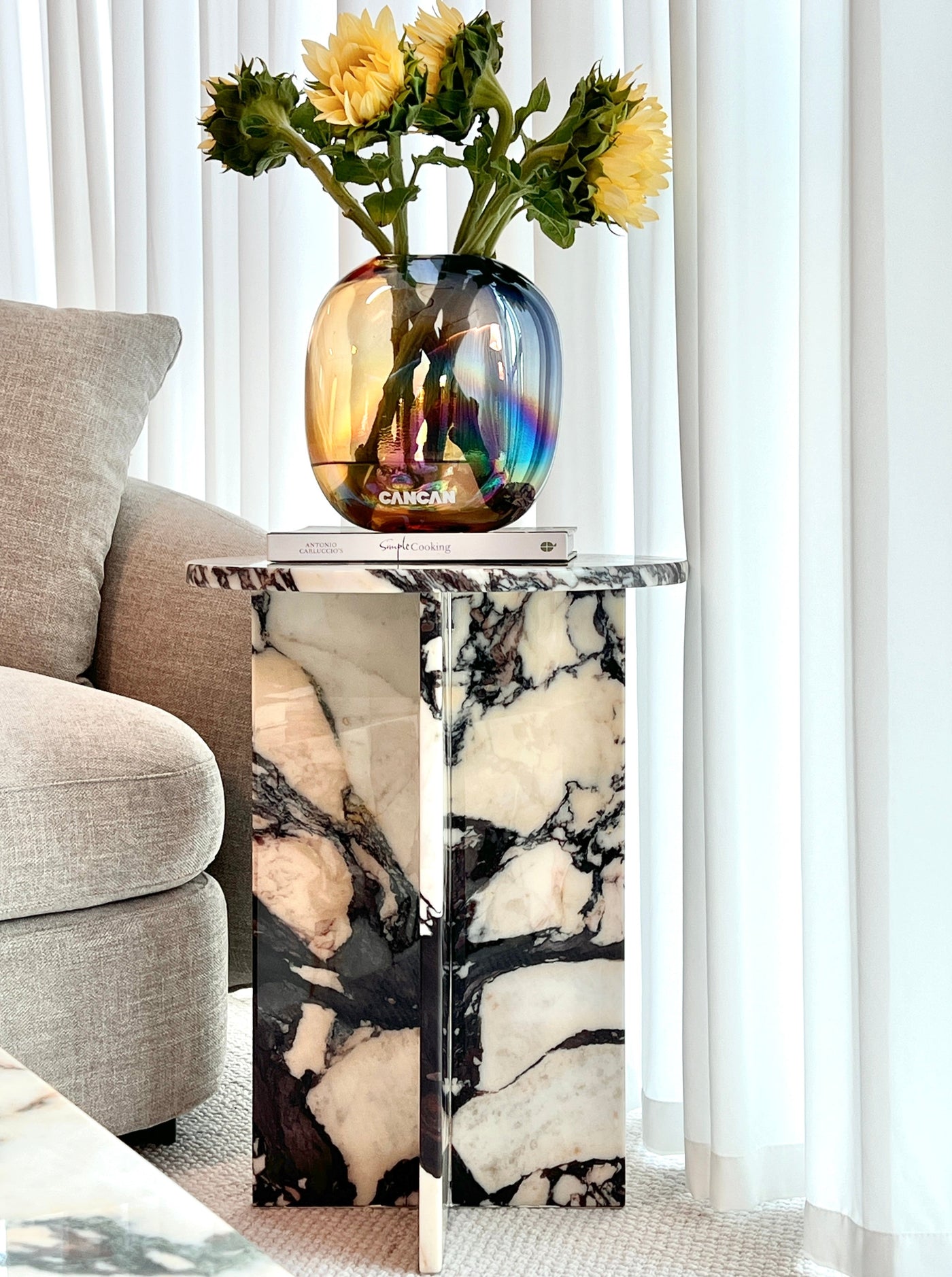 Laurent Natural Marble Side Table (Calacatta Viola)