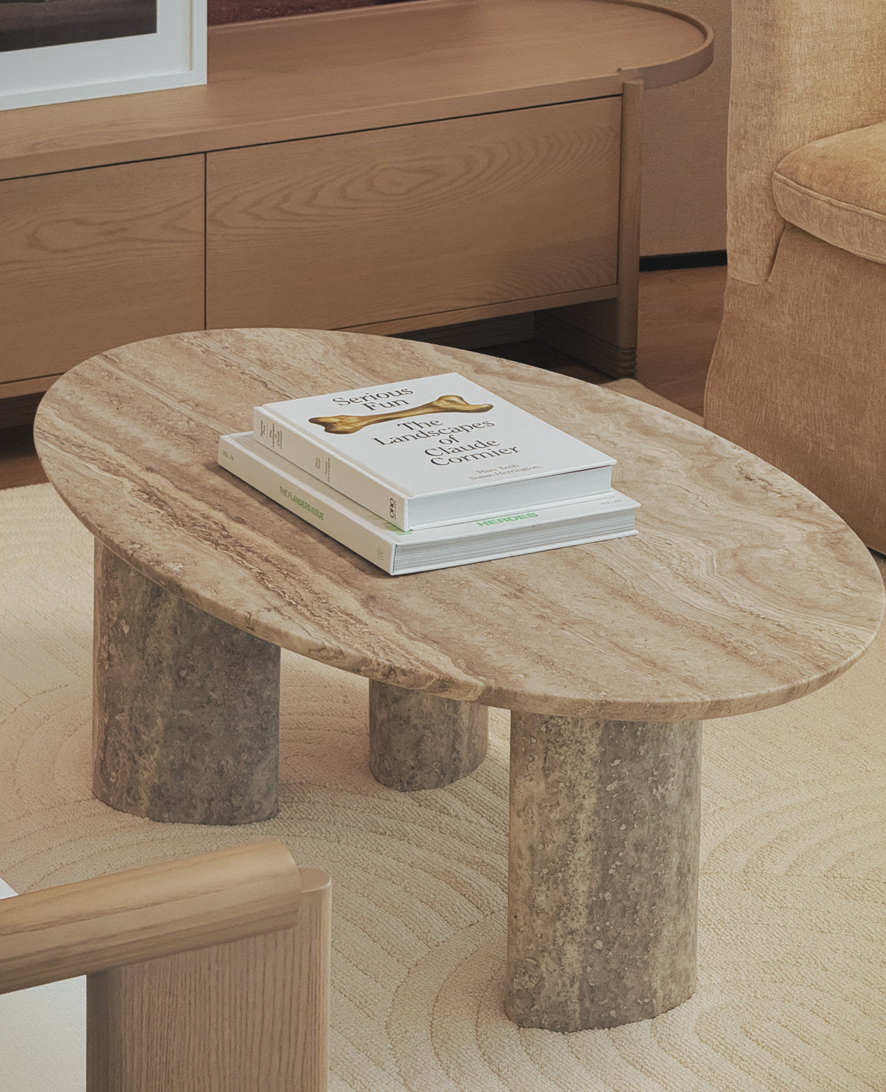 [NEW] Clint Oval Travertine Coffee Table - Silver Travertine