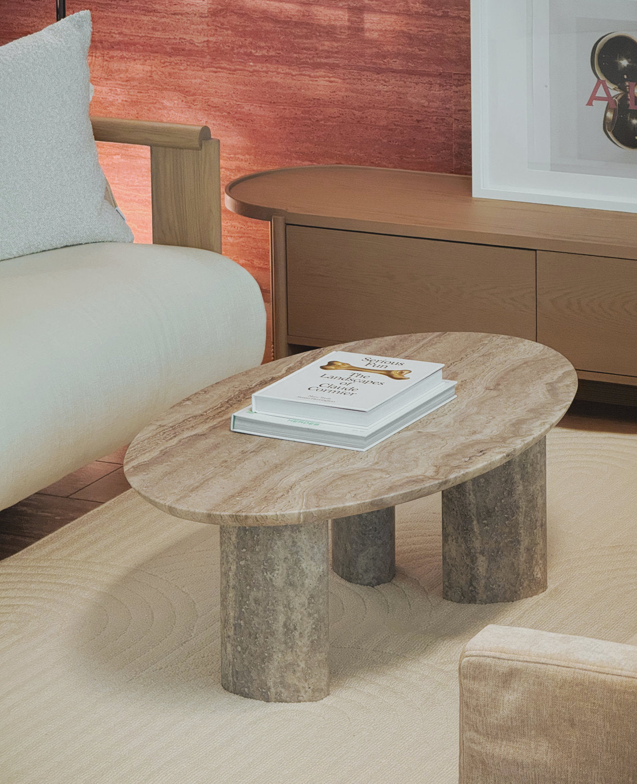 [NEW] Clint Oval Travertine Coffee Table - Silver Travertine