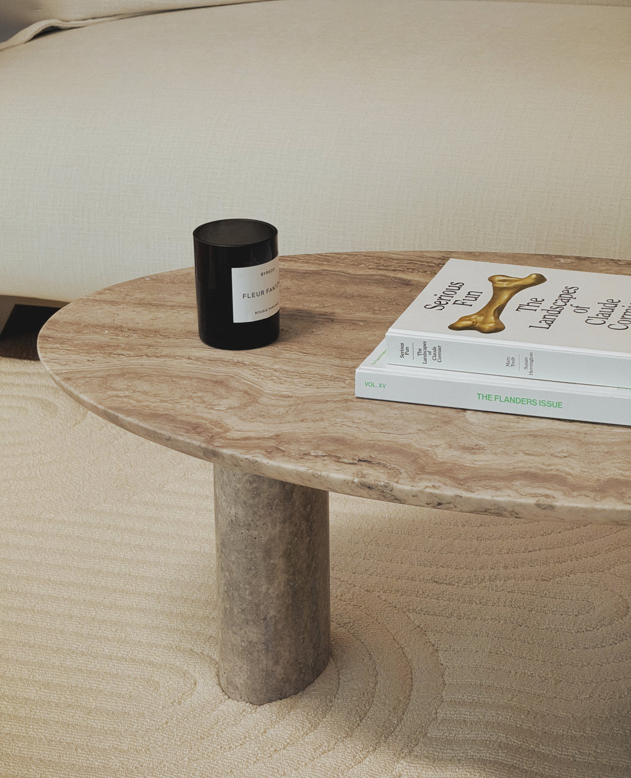 [NEW] Clint Oval Travertine Coffee Table - Silver Travertine