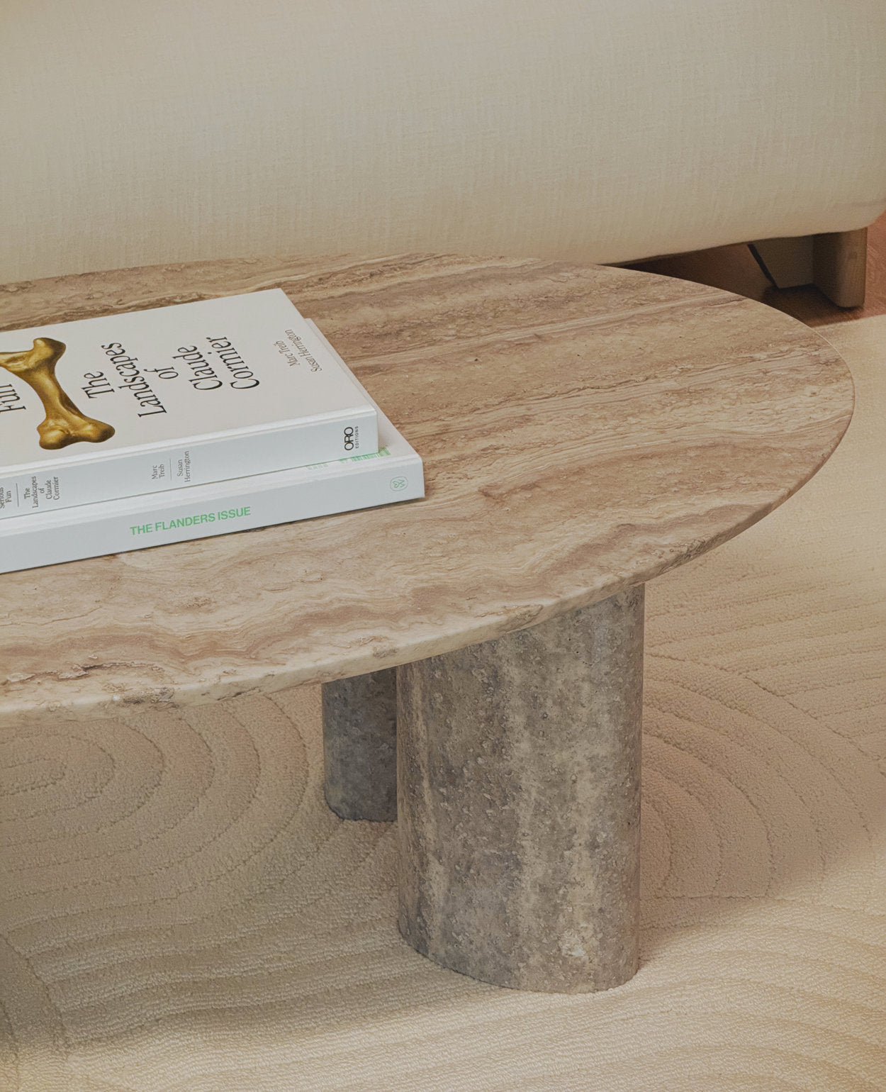[NEW] Clint Oval Travertine Coffee Table - Silver Travertine