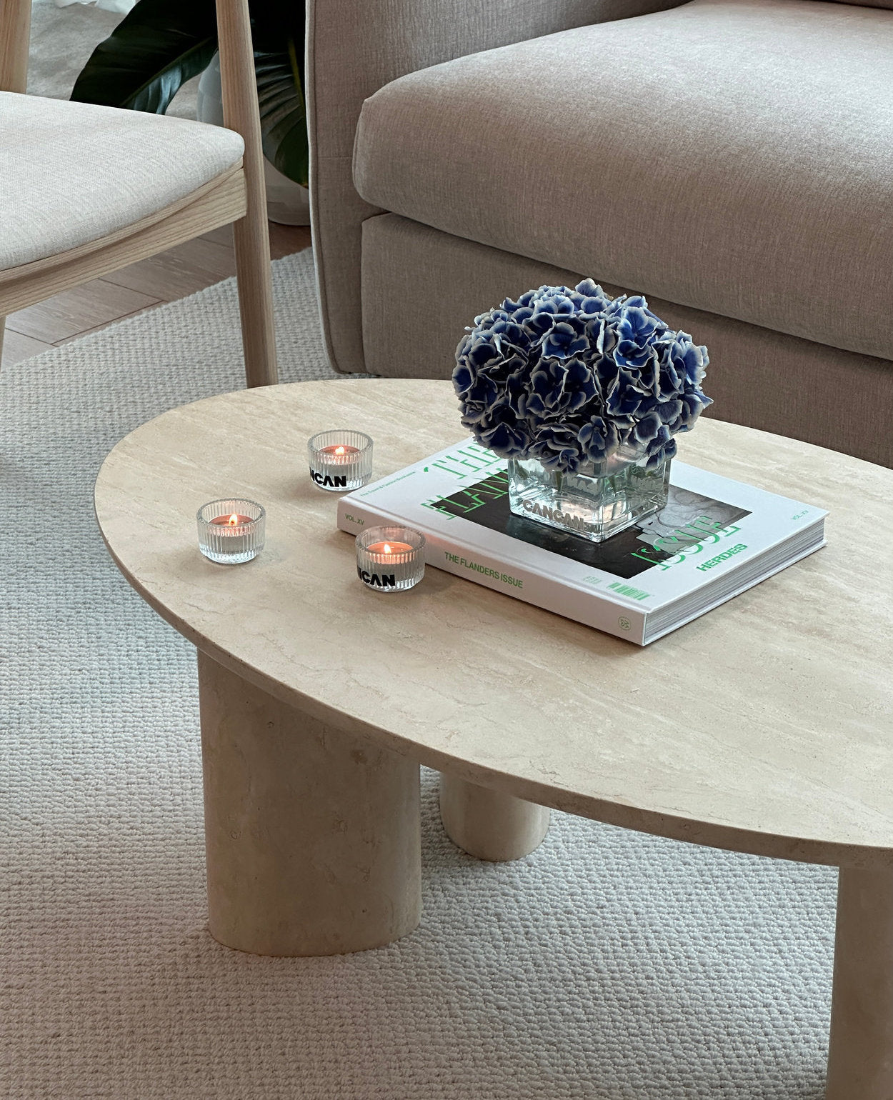 [NEW] Clint Oval Travertine Coffee Table - Ivory Travertine