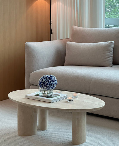 [NEW] Clint Oval Travertine Coffee Table - Ivory Travertine