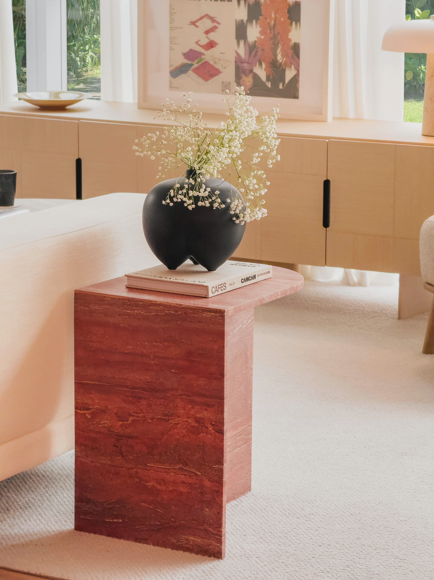 ARC Petite Side Table – Rosso Travertine
