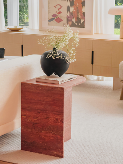ARC Petite Side Table – Rosso Travertine