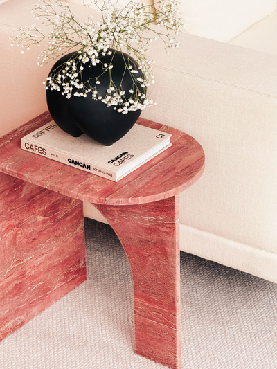 ARC Petite Side Table – Rosso Travertine