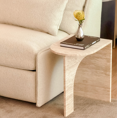 ARC Petite Side Table – Ivory Travertine