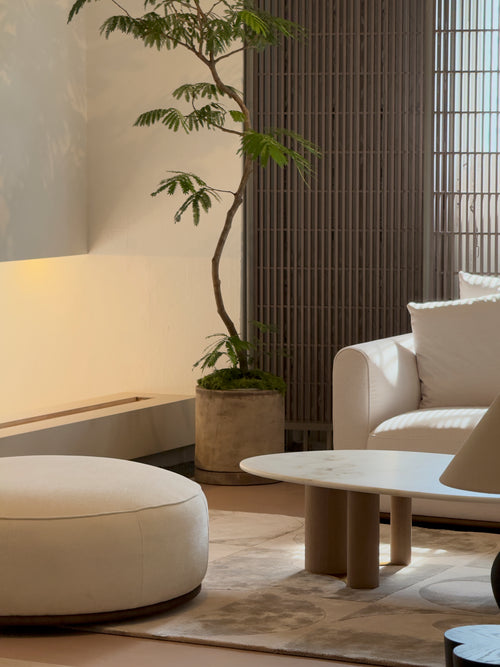 Eden Marble Coffee Table - White Jade marble with white-wash wood legs