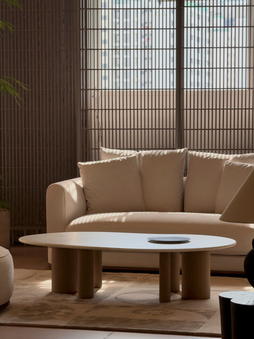 Eden Marble Coffee Table - White Jade marble with white-wash wood legs