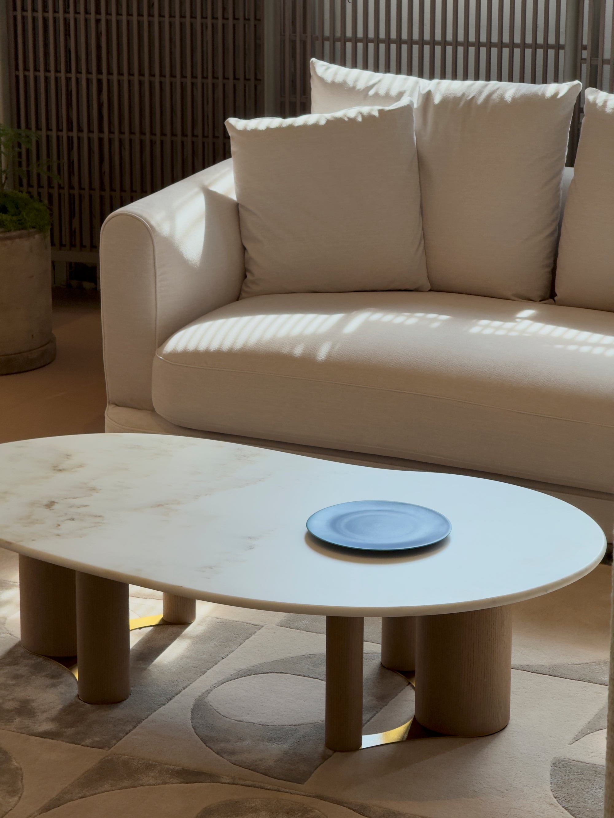 Eden Marble Coffee Table - White Jade marble with white-wash wood legs