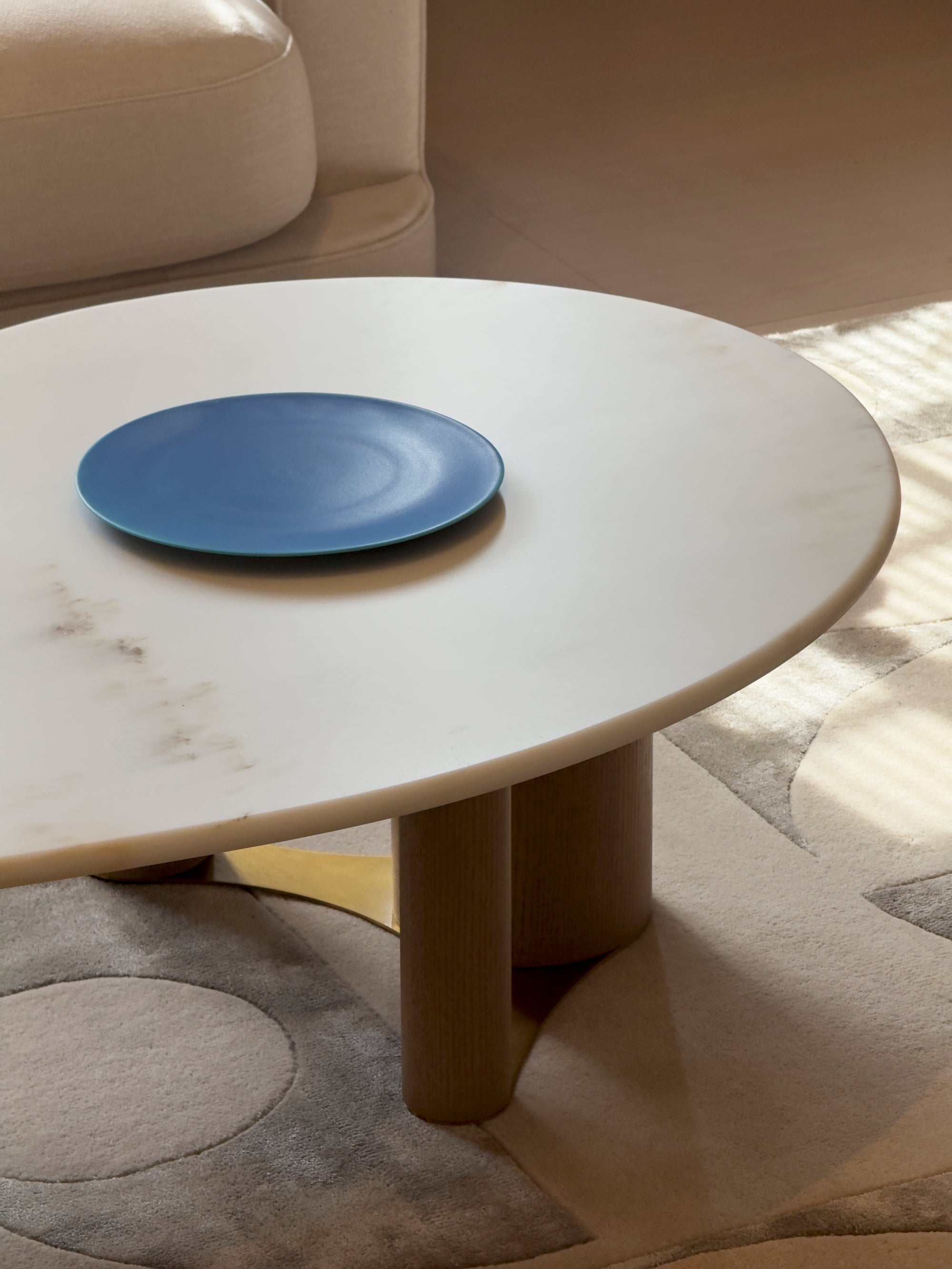 Eden Marble Coffee Table - White Jade marble with white-wash wood legs