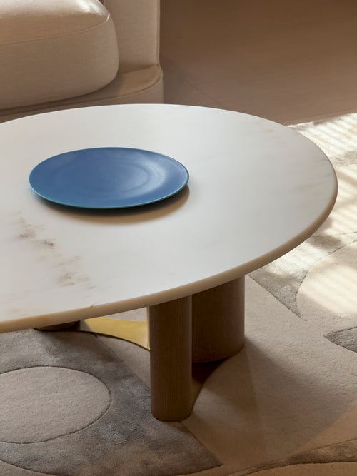 Eden Marble Coffee Table - White Jade marble with white-wash wood legs