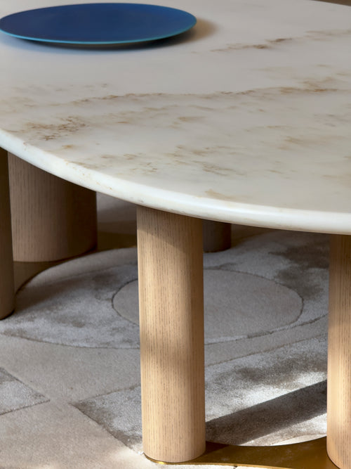 Eden Marble Coffee Table - White Jade marble with white-wash wood legs