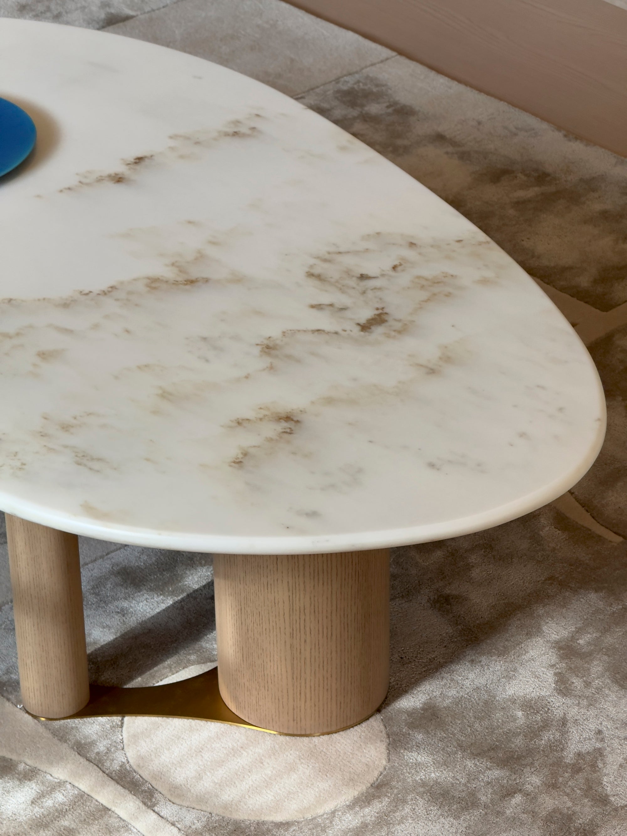 Eden Marble Coffee Table - White Jade marble with white-wash wood legs