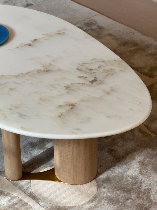 Eden Marble Coffee Table - White Jade marble with white-wash wood legs