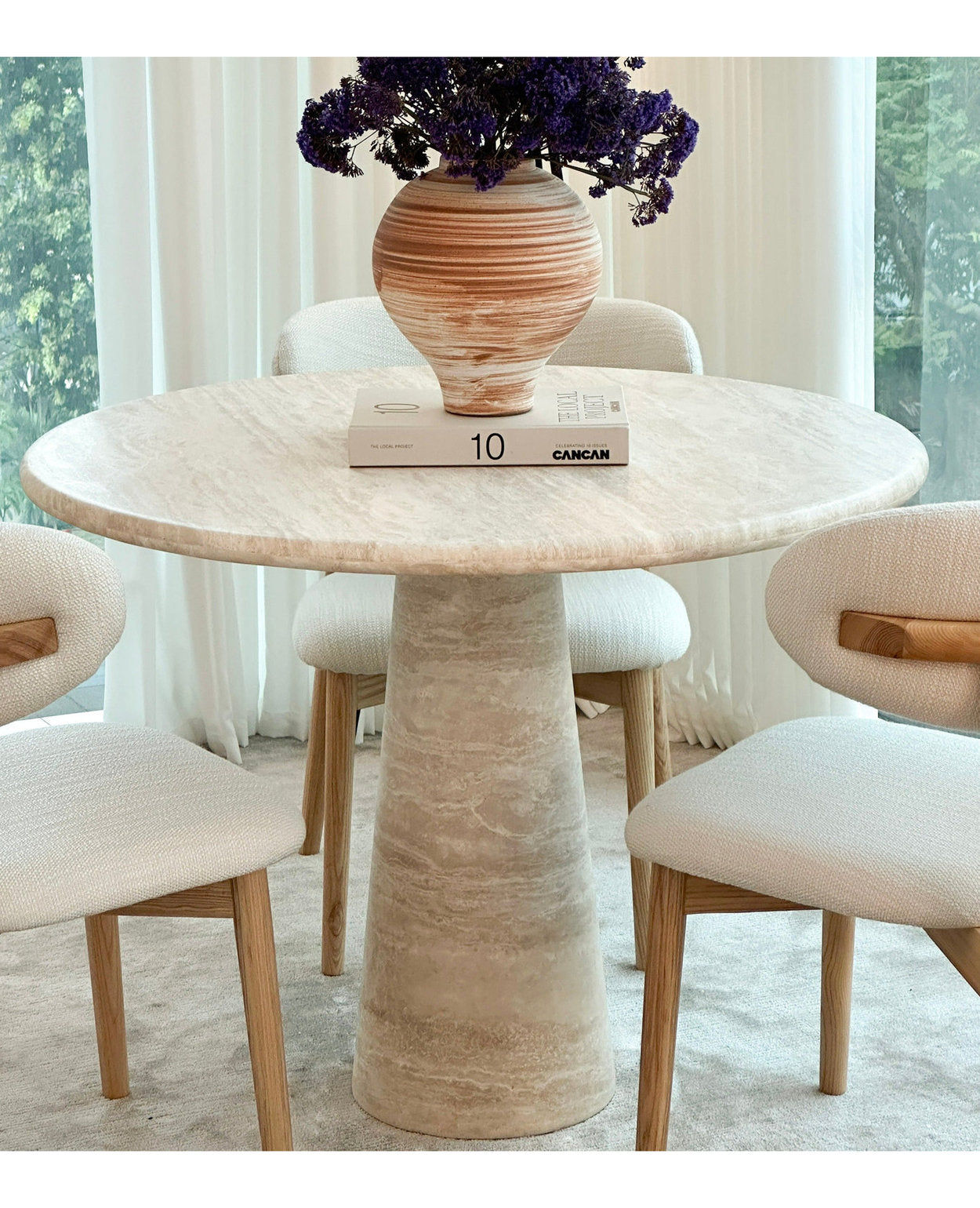 [NEW] Elise Round Travertine Dining Table