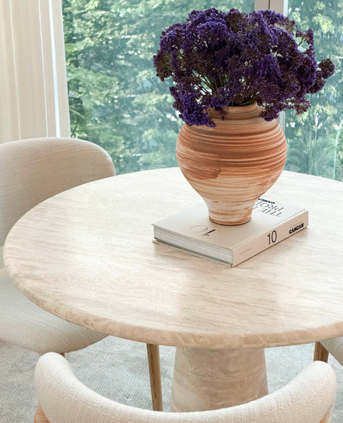 Elise Round Travertine Dining Table