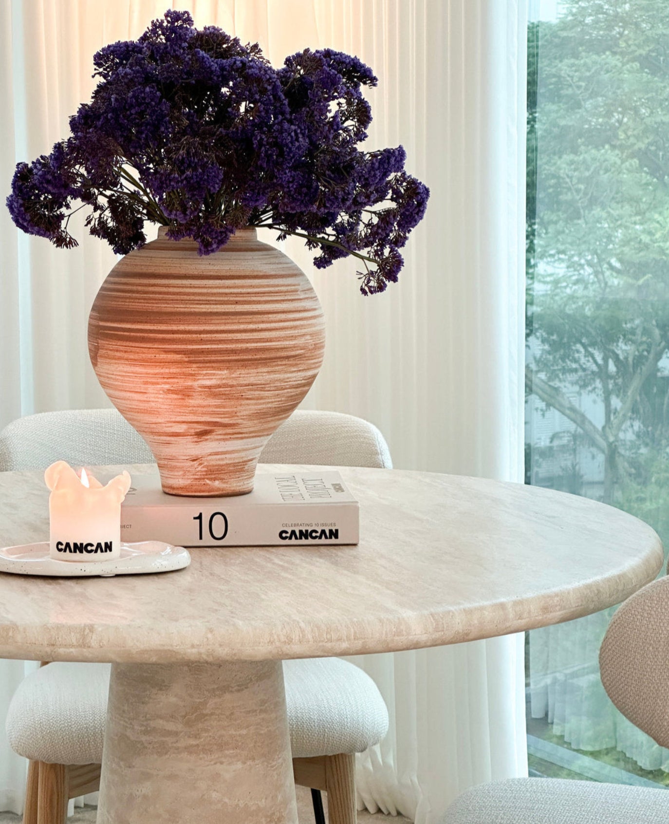 Elise Round Travertine Dining Table