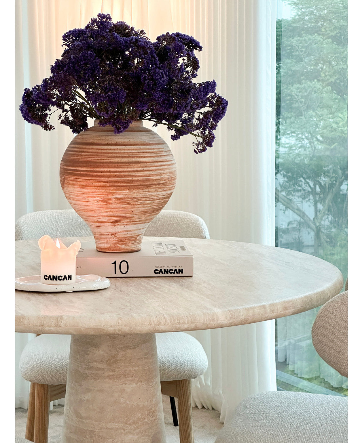 [NEW] Elise Round Travertine Dining Table