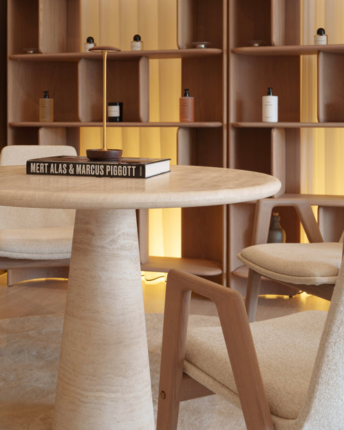 Elise Round Travertine Dining Table