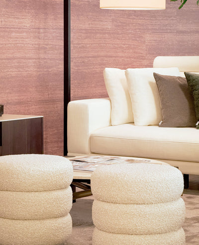 [NEW] Ferris Pouf – Champagne Bouclé Pouf with Brushed Steel Base